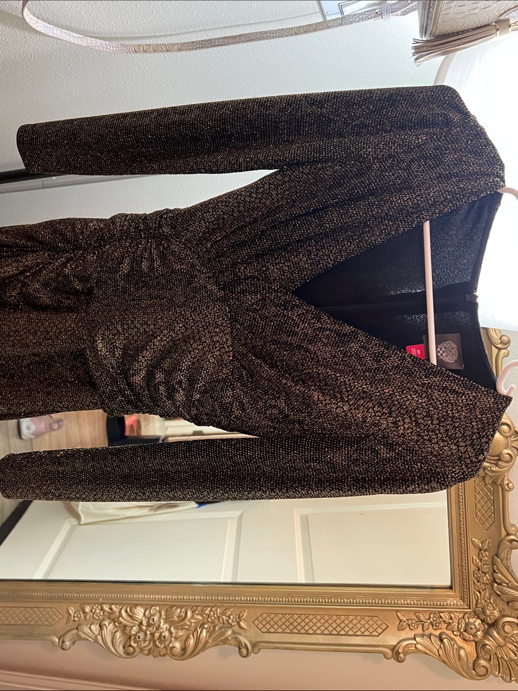 Vince Camuto Metallic Black Long Sleeve Wrap Dress